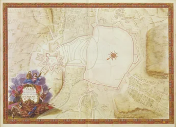Ms. 988, Vol.3 fol.7 Plano e Mapa da cidade, cidadela e arredores de Amiens, do &39;Atlas Louis XIV&39;, 1683-88